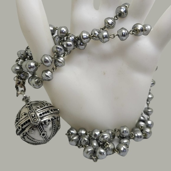 Spirit Orb Black Spinel up-designed Anne Klein Faux Circlette Pearl Chain 36" - Picture 2 of 6